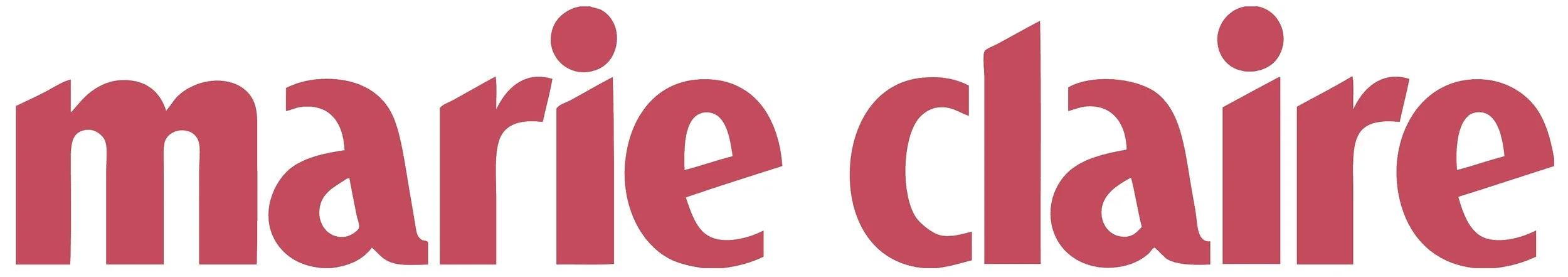 The text 'marie claire' written in large, bold, pink font on a white background.