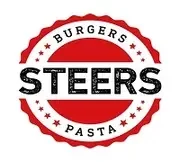 Logo of Steers Burgers and Pasta featuring a circular design with the words 'Burgers' and 'Pasta' around the edge and 'Steers' in the center.