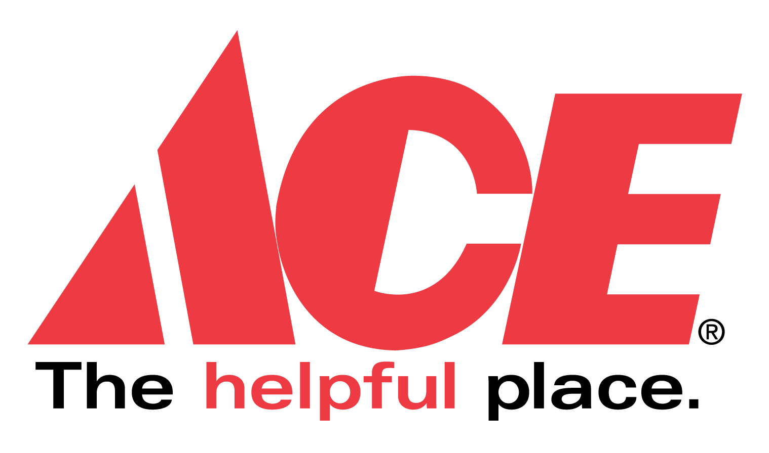 The logo features large red letters spelling 'ACE', with a red triangle replacing the letter 'A'. Below, the word 'helpful' is written in smaller red lowercase letters.