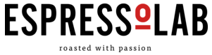 Espresso Lab logo with slogan 'roasted with passion'