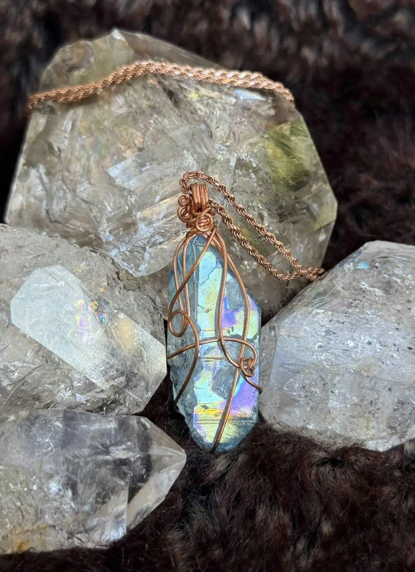 Copper Wrapped Aqua Aura Pendant