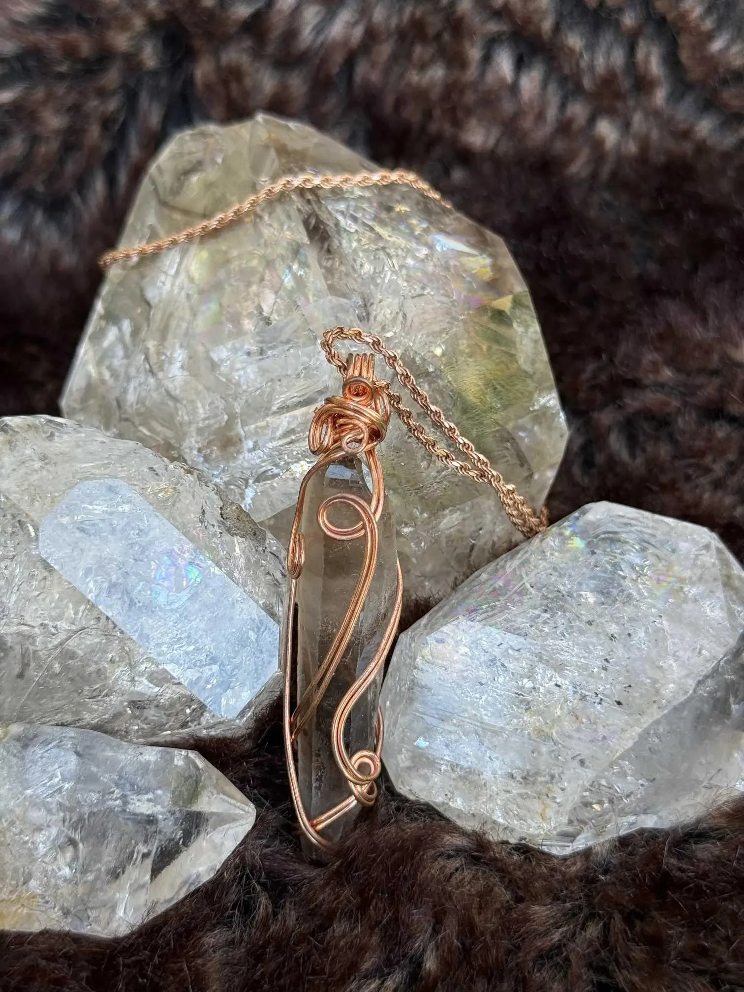 Copper Wrapped Smoky Quartz Point Pendant
