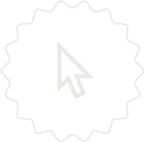 White computer cursor arrow icon inside a scalloped circle on a black background.