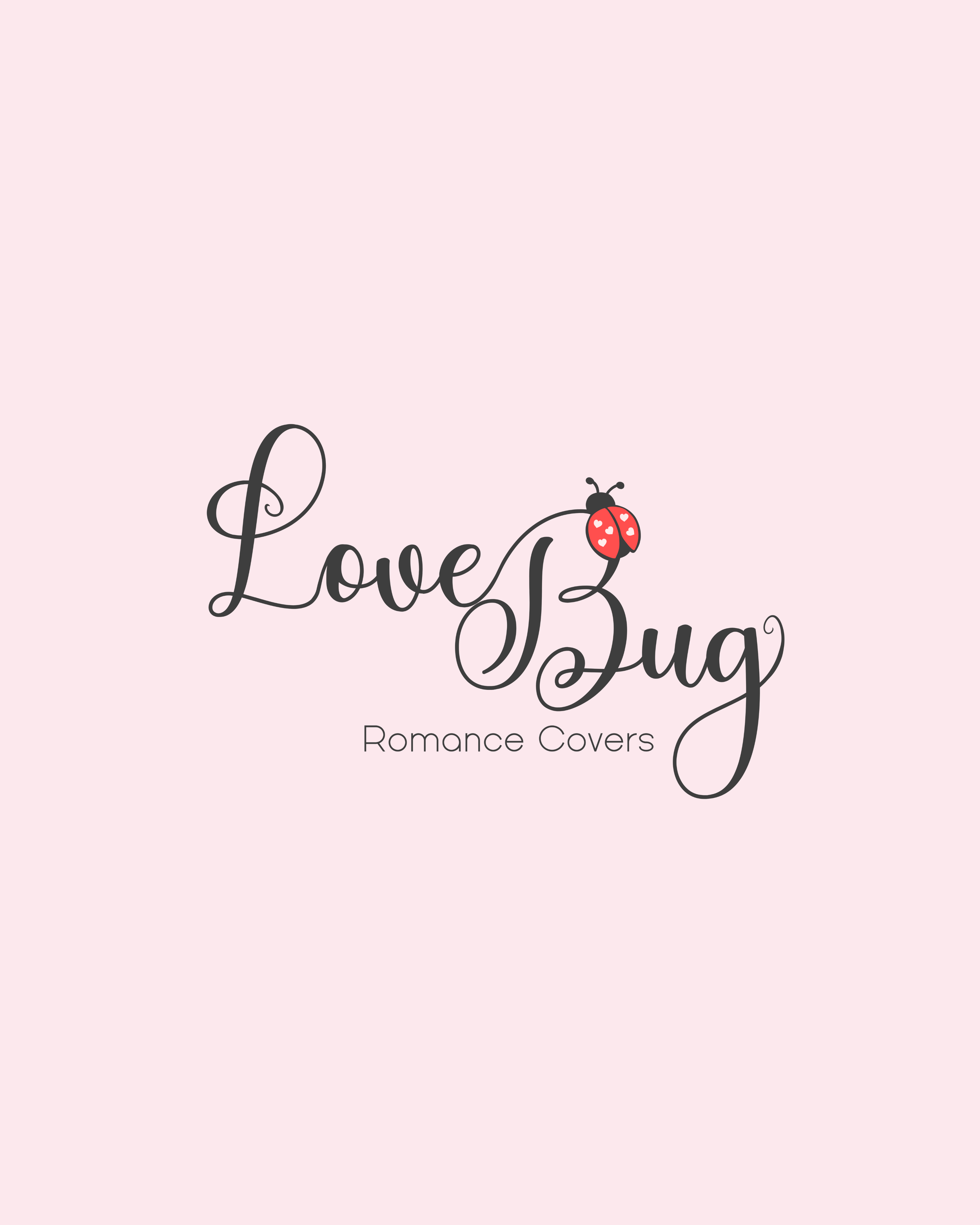Pink background with black cursive text that says 'Love Bug' and smaller text below that says 'Romance Covers'. A cartoon red ladybug with black spots and antenna sits on the letter 'g' in 'Bug'.
