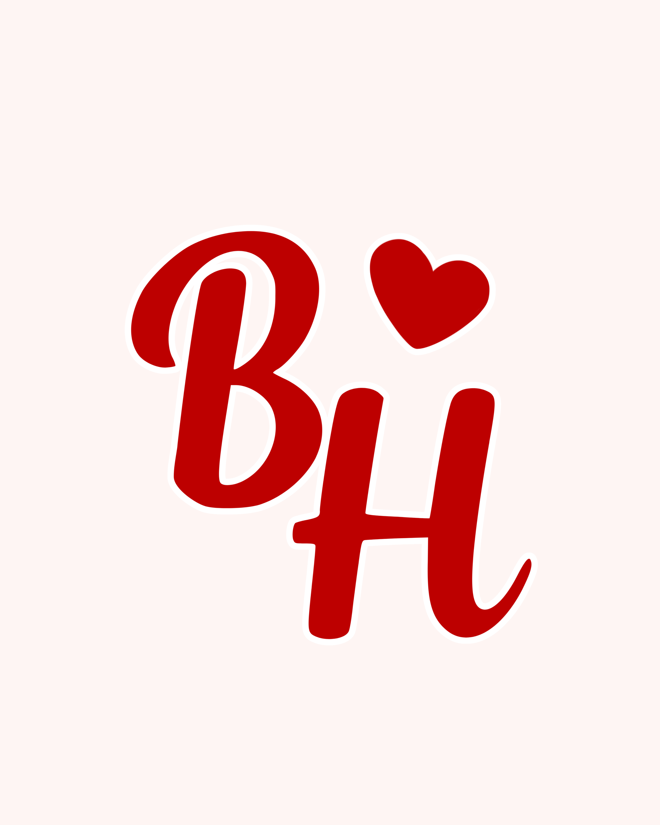 Red text spelling 'Bí' with a small red heart above the letter 'i' on a light pink background.
