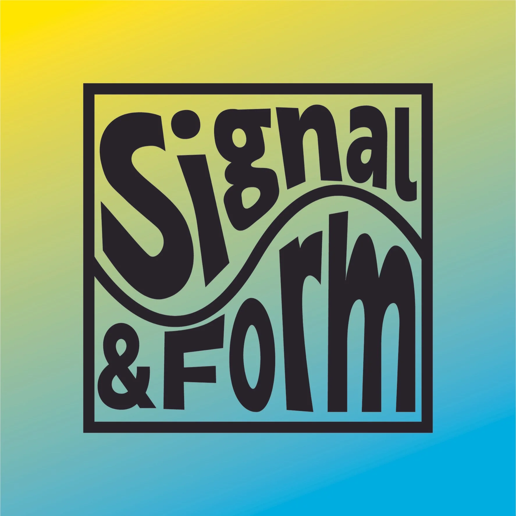 Logo with the words 'Signal & FM' in bold black text, enclosed in a square border, on a yellow to blue gradient background.