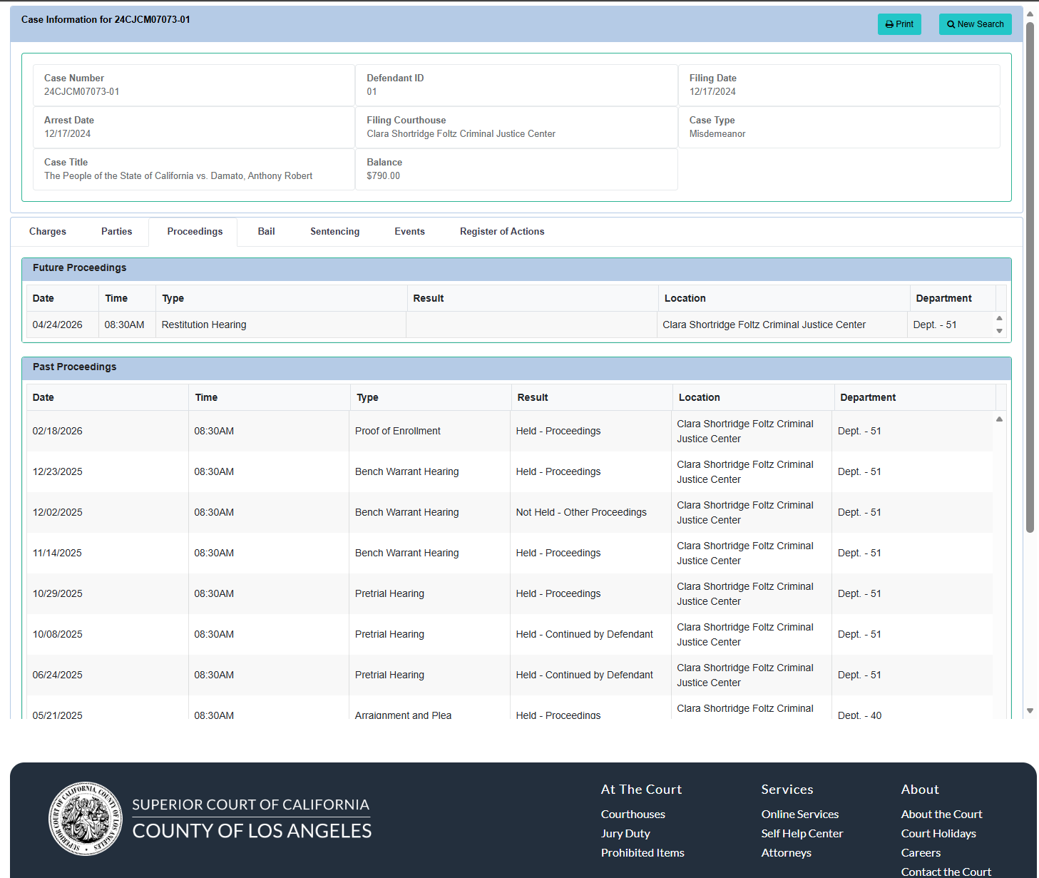 Anthony Damato criminal case 24CJCM07073-01 docket as of March 20, 2026