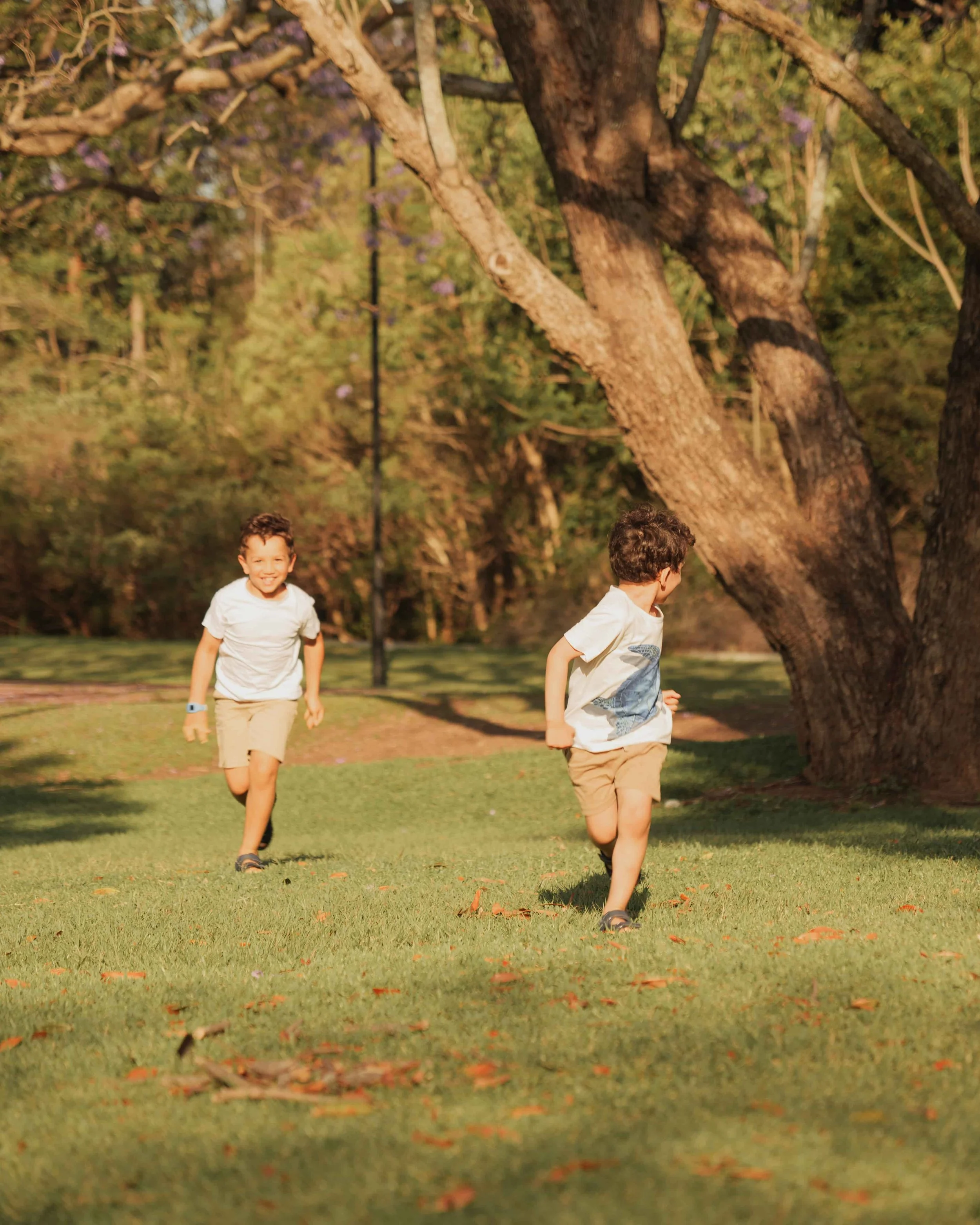 brothers running in park