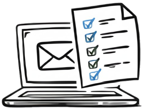 Illustration of a laptop computer with a checklist and email icons on the screen.