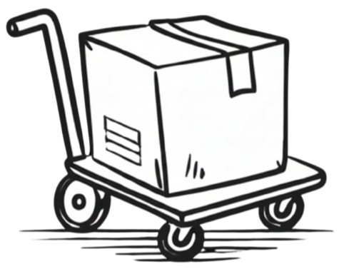 Cart with a cardboard box on top.