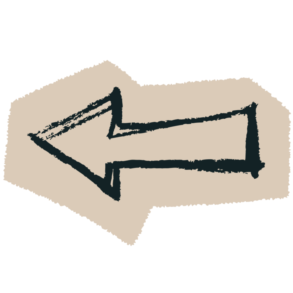 A three-dimensional black arrow pointing to the left on a beige block.