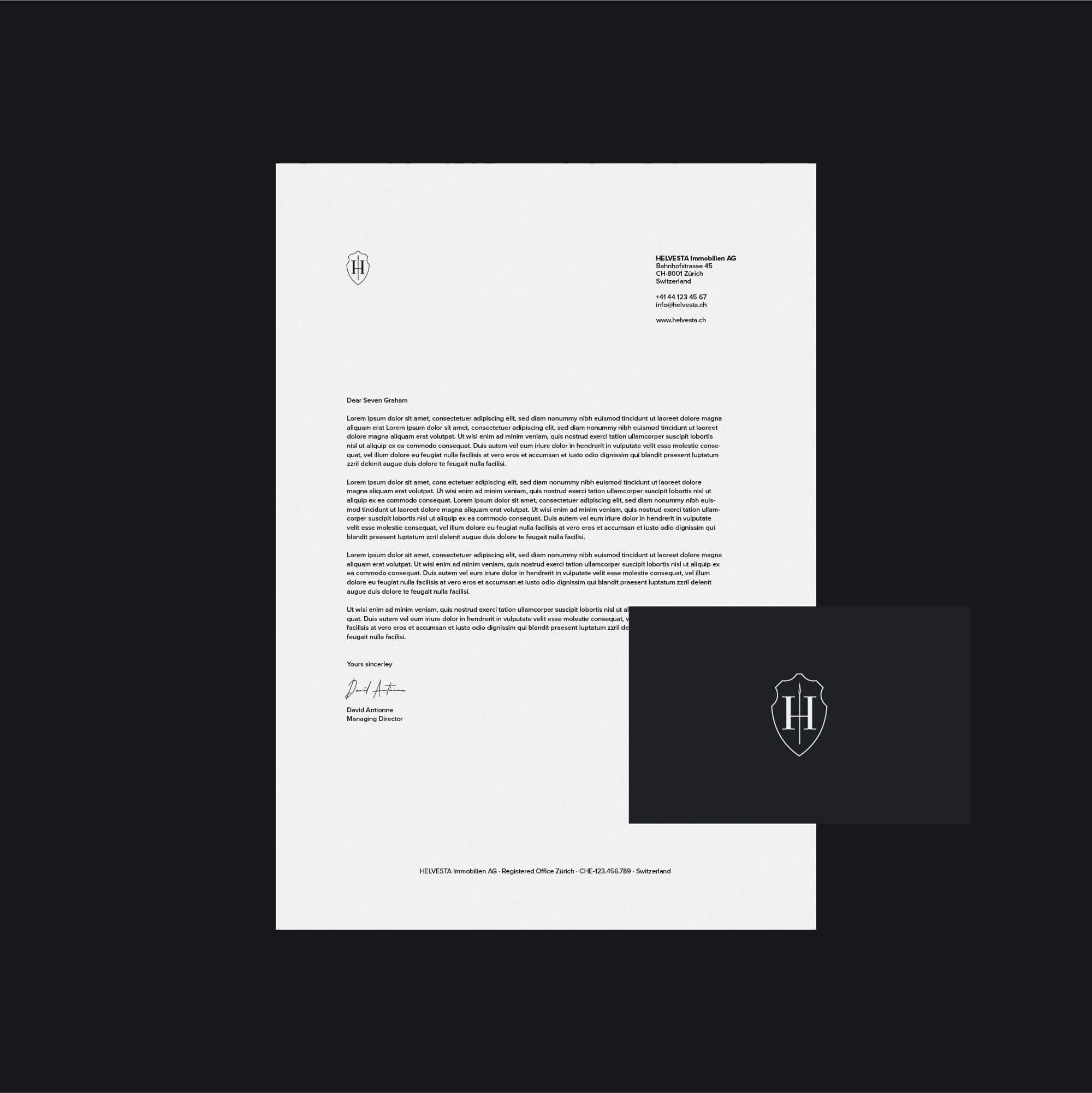 Helvesta Swiss real estate investment stationery design