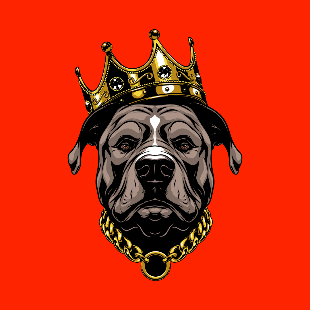 Custom dog illustration created as a distinctive brand asset with personality, expression, and strong visual impact.