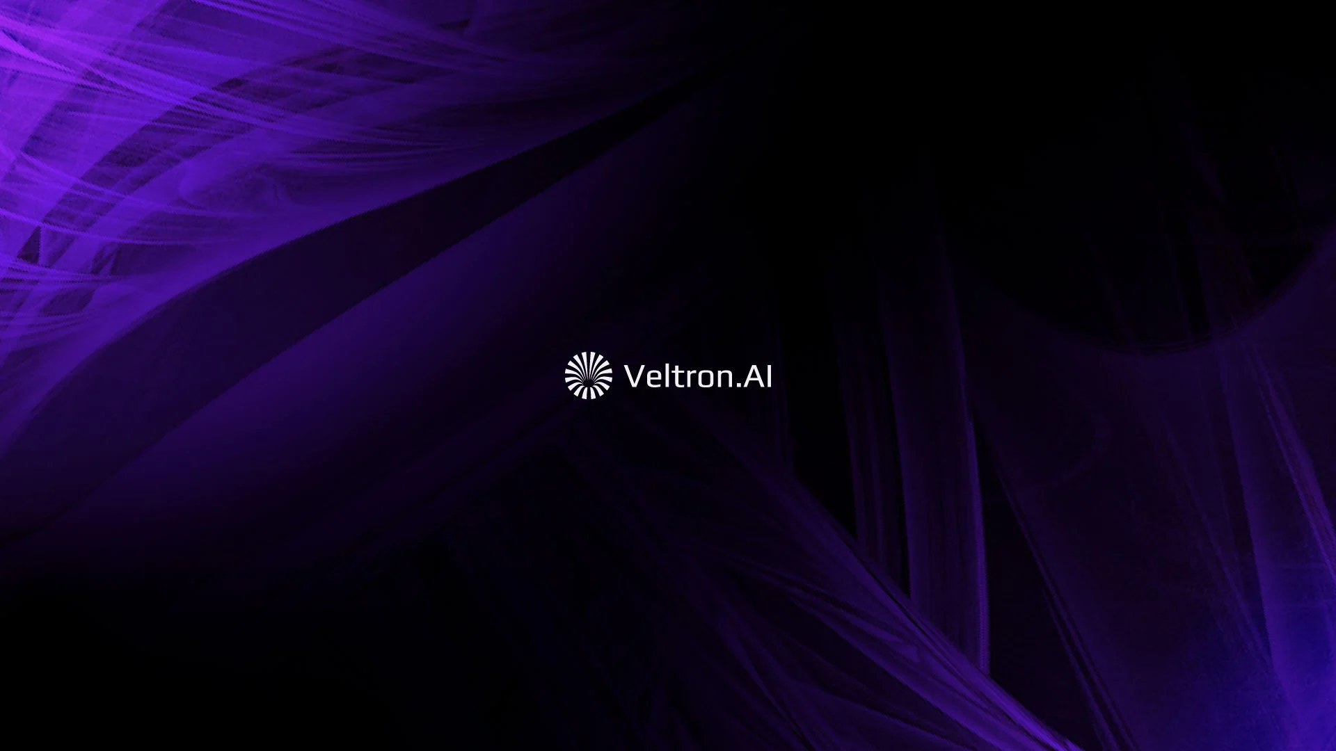 Dark background with purple abstract light streaks and the Veltron.AI logo in the center.