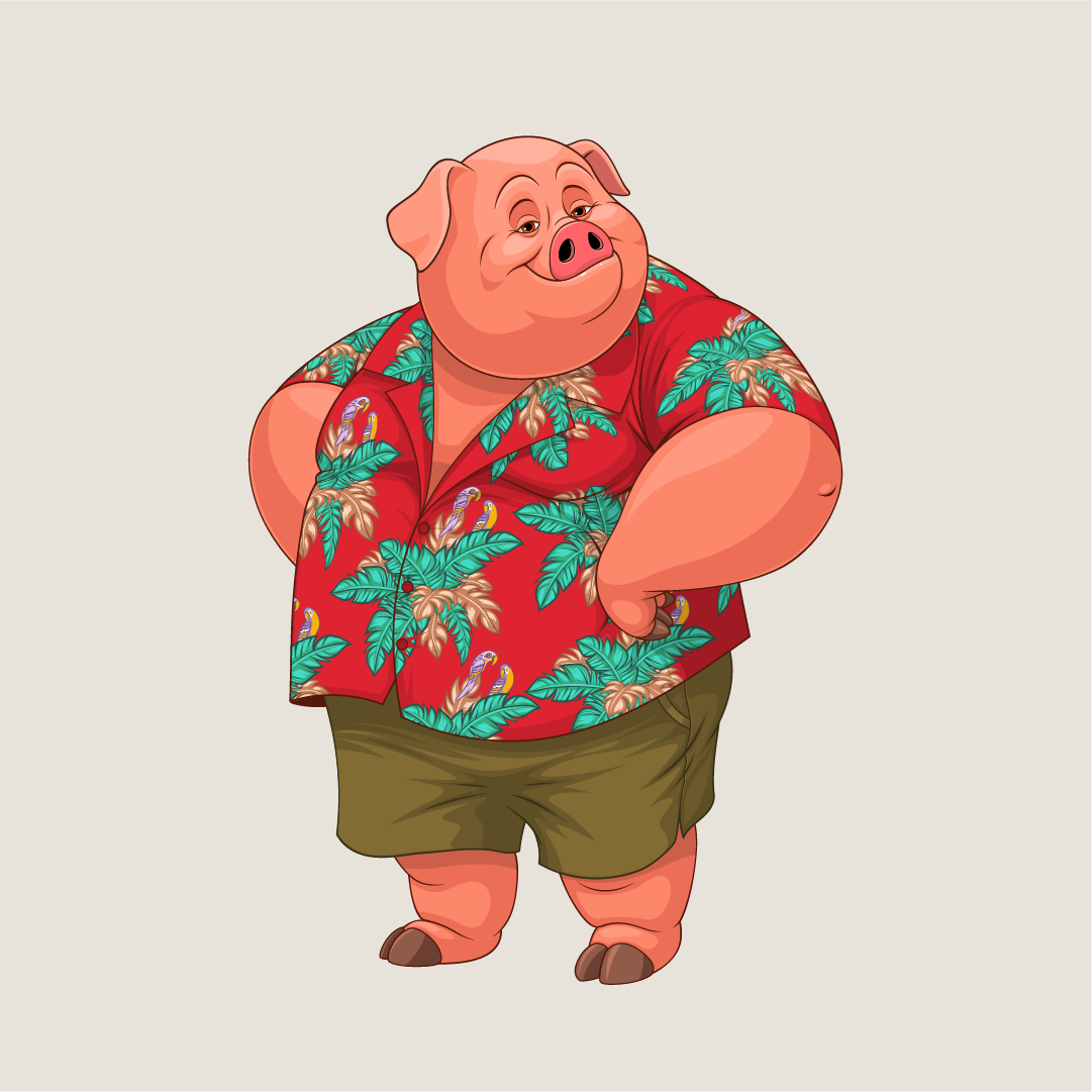 Bold pig mascot artwork designed as a memorable character-led brand asset.