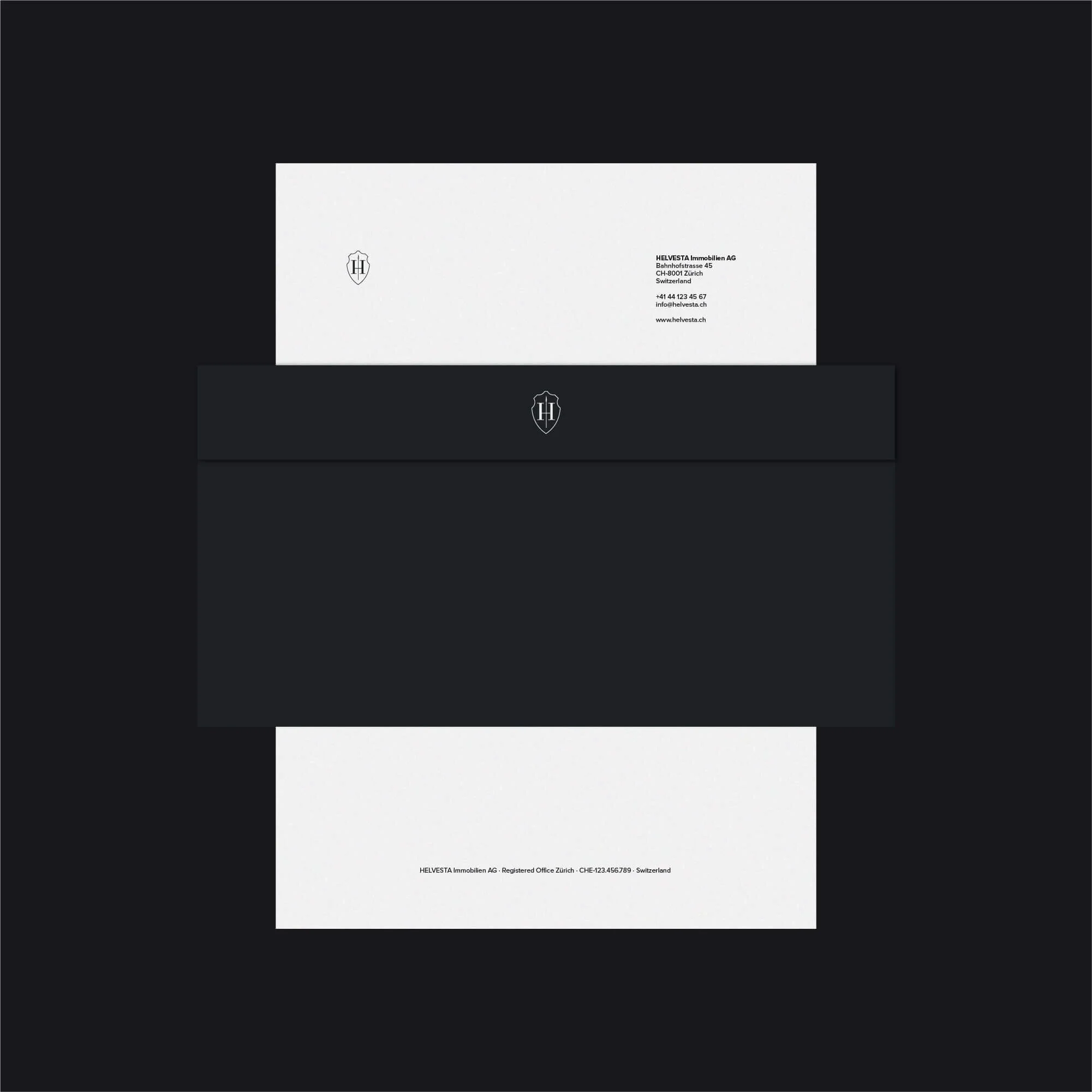 Helvesta Swiss real estate investment stationery design