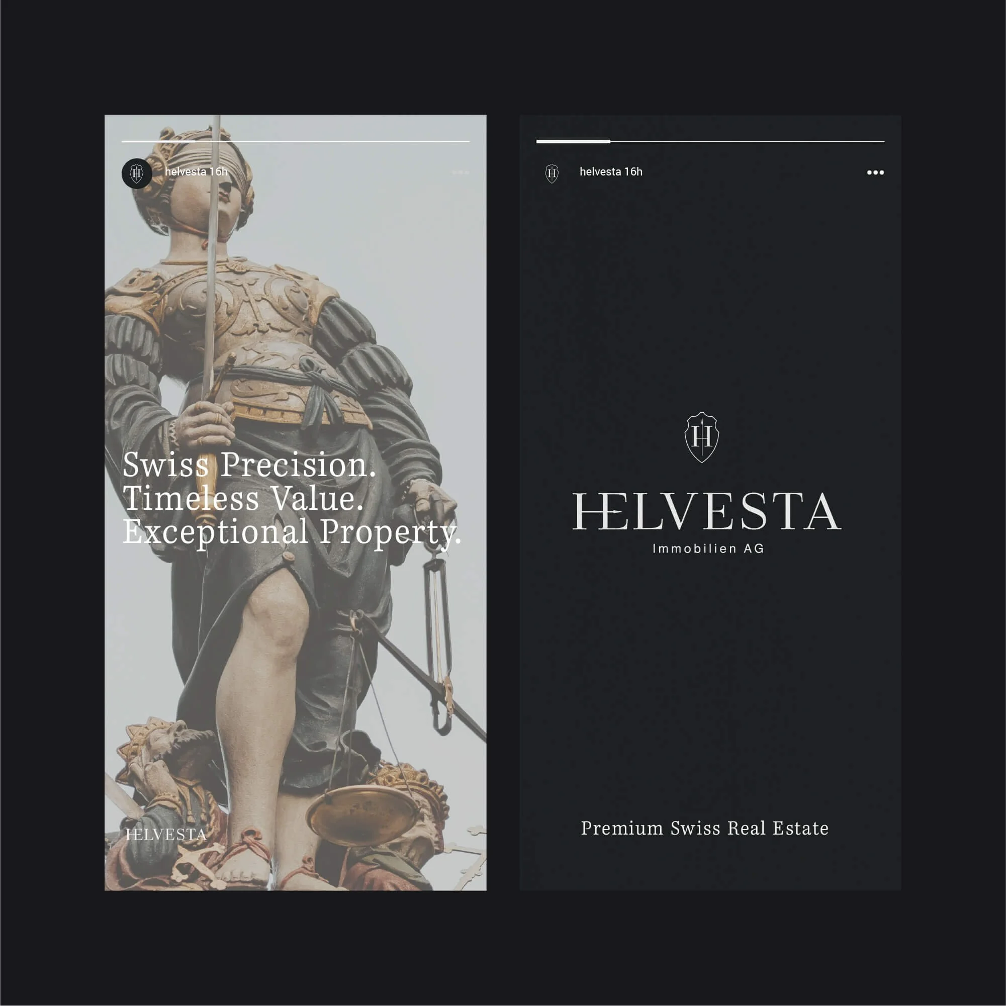 instagram story and social media design for property investment brand helvesta