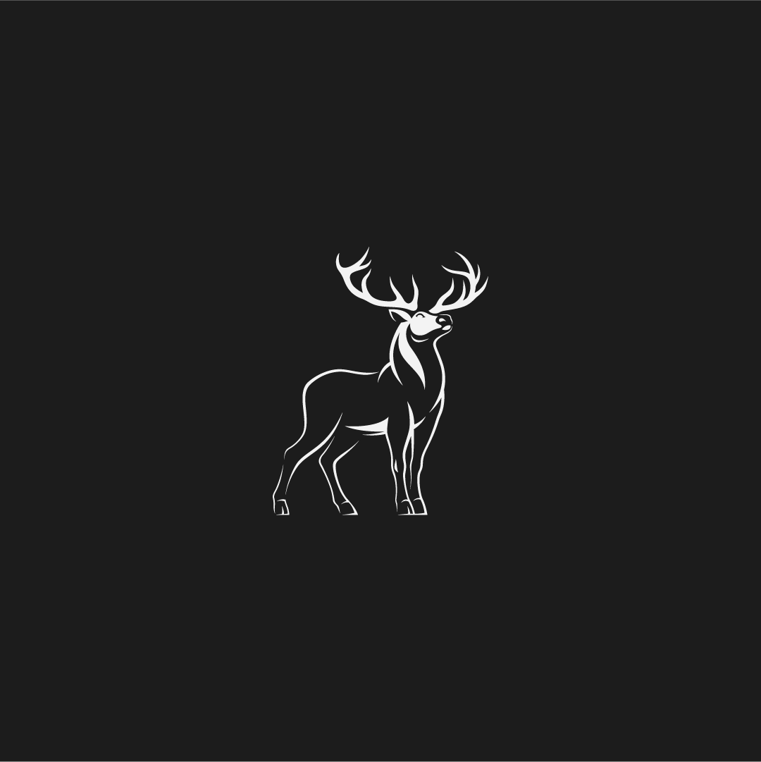 Custom stag logo mark designed as a bold animal brand symbol