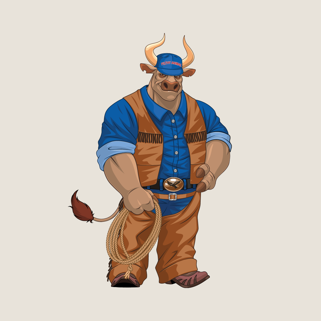 Stylised bull mascot illustration with a sharp urban character direction.