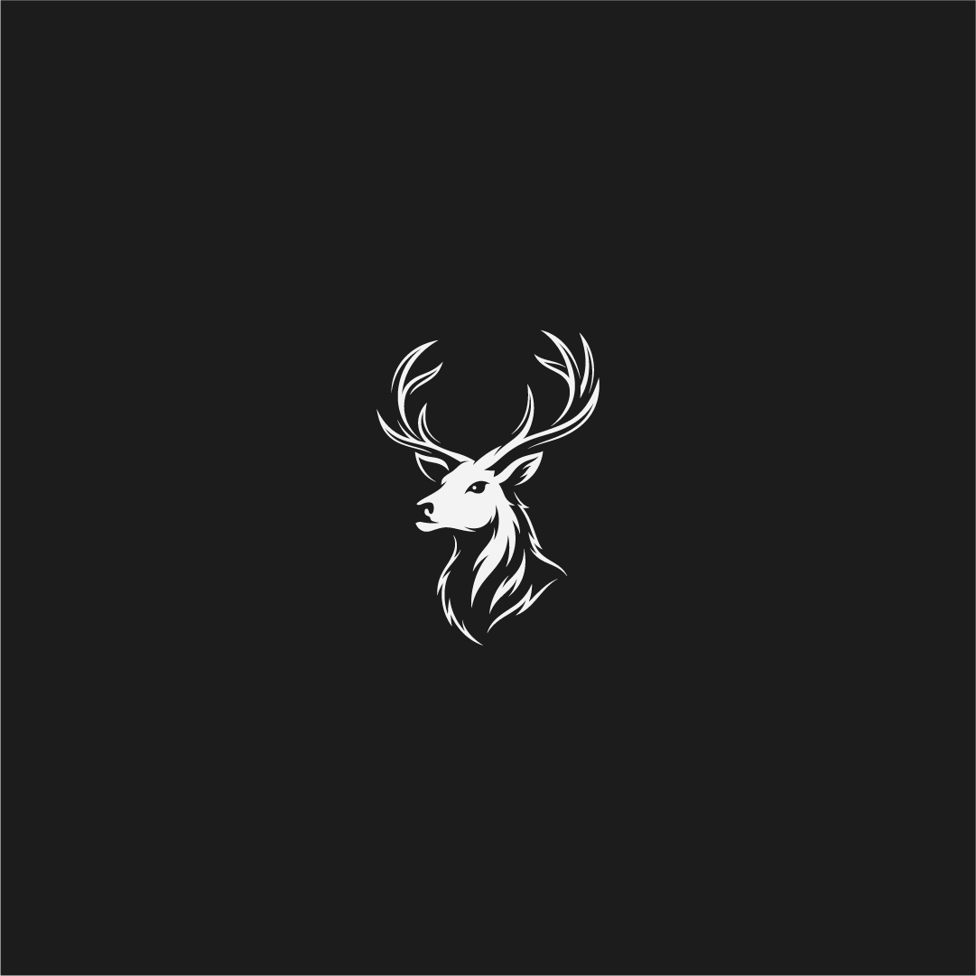 Custom stag head logo mark designed as a bold animal brand symbol