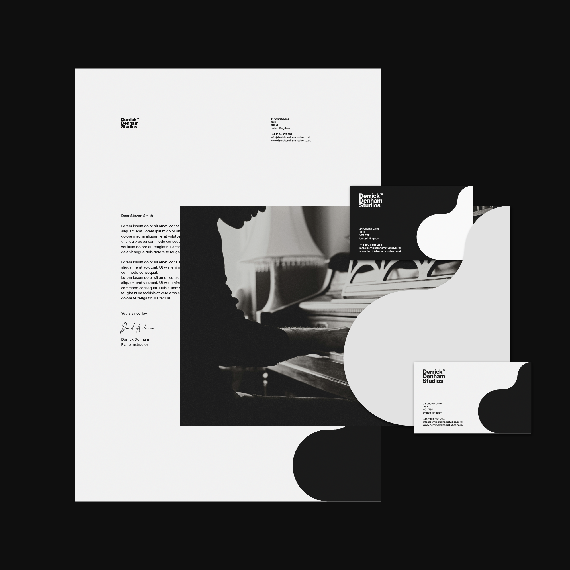 modern music instructor logo design with stationery mockup