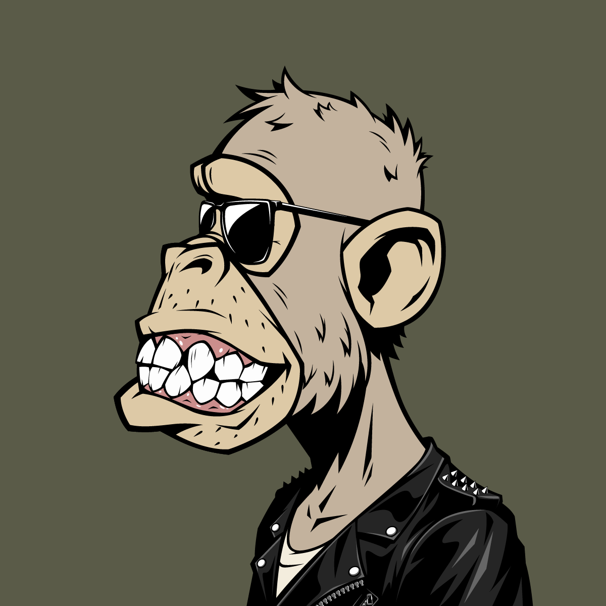 Custom monkey mascot illustration with sunglasses, a leather jacket, and bold character styling, designed as a playful brand asset with strong personality.