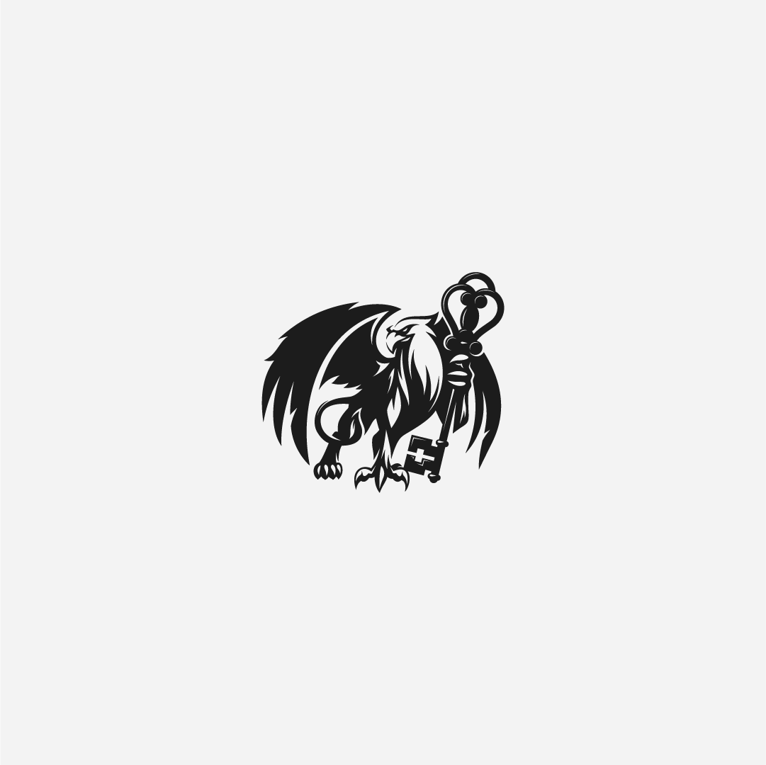 Custom eagle holding key logo mark designed as a bold animal brand symbol