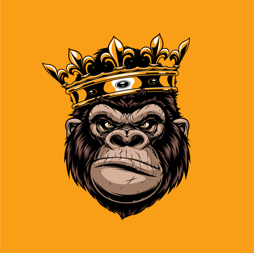Custom gorilla mascot artwork designed as a bold illustrated character for brand, merchandise, and promotional use.