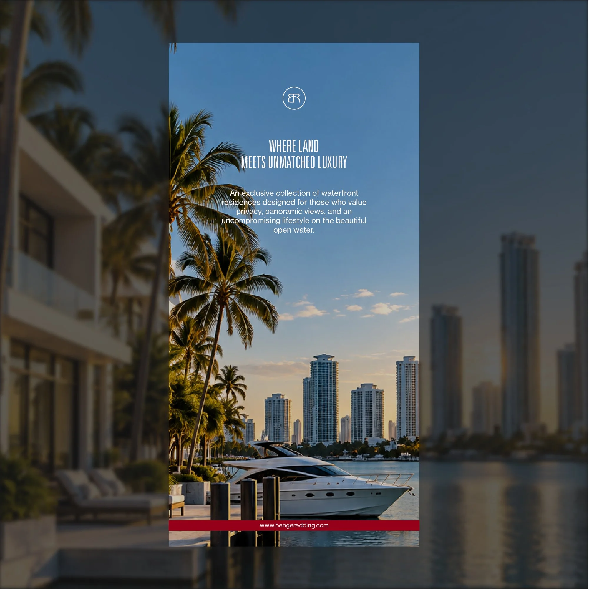 Benge Redding real estate brochure design using luxury property photography, structured typography and the brand's red and black palette.