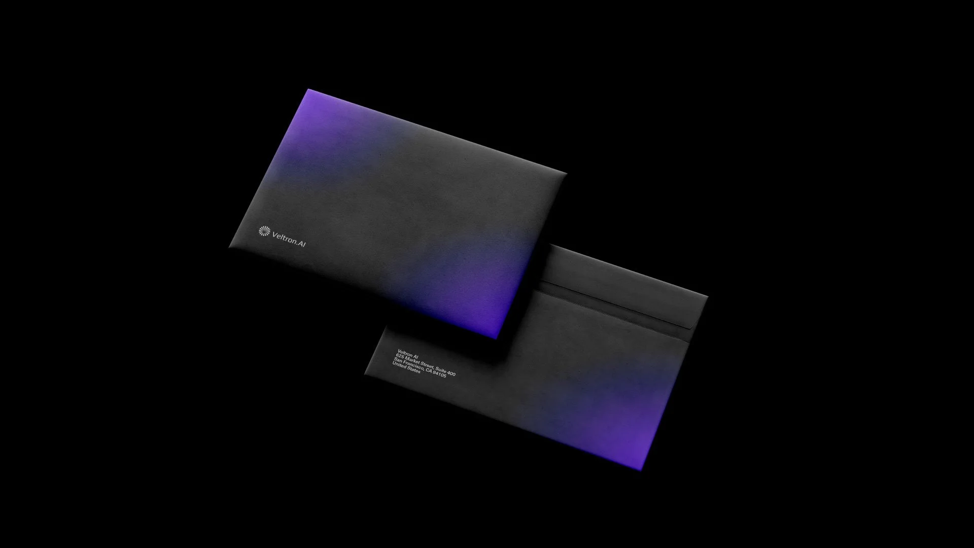 Black packaging with purple and blue lighting, labeled 'Veltron AI' and company address in San Francisco.