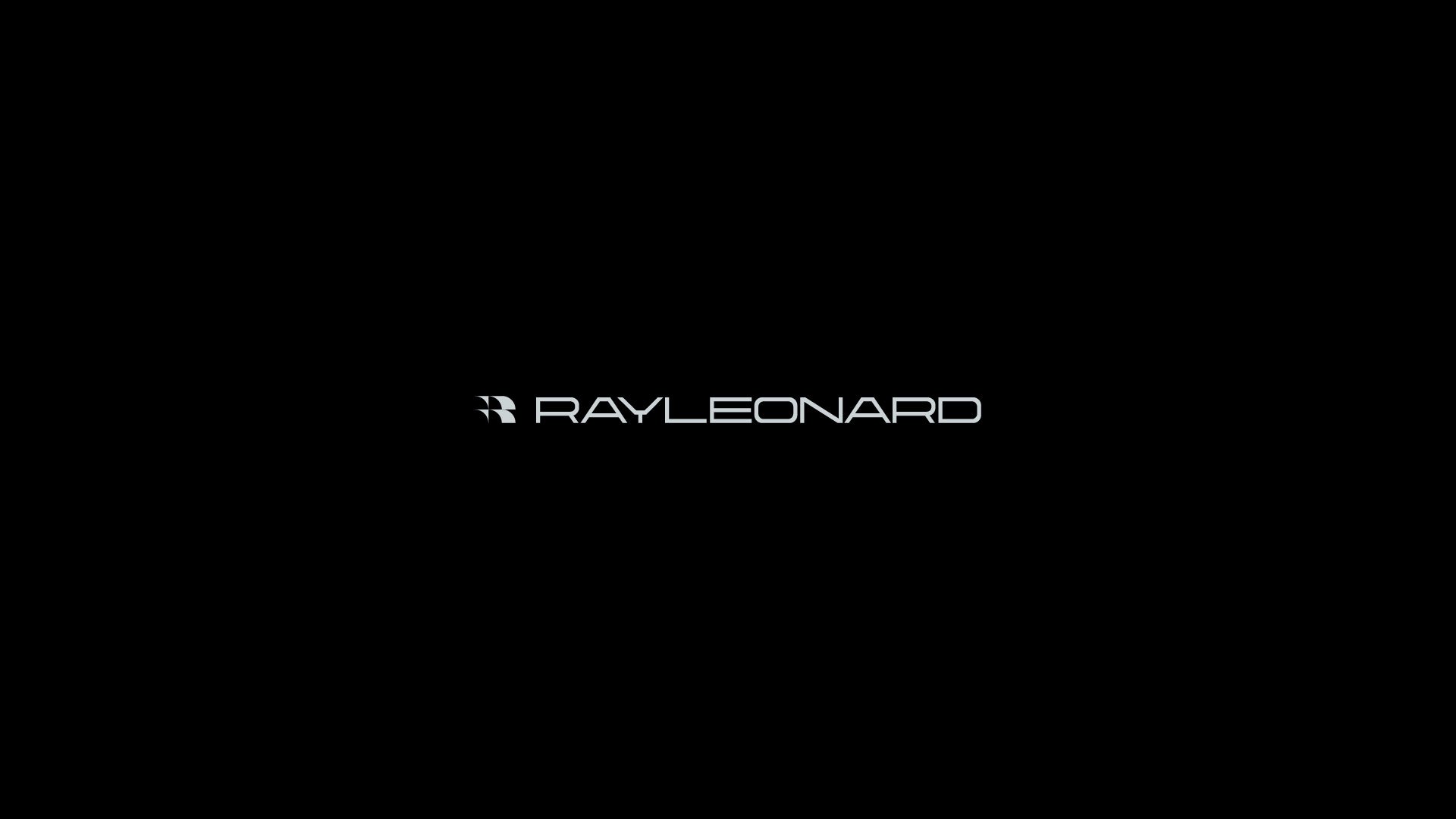 lockup of the full rayleonard horizontal logo design in steel color on a black background