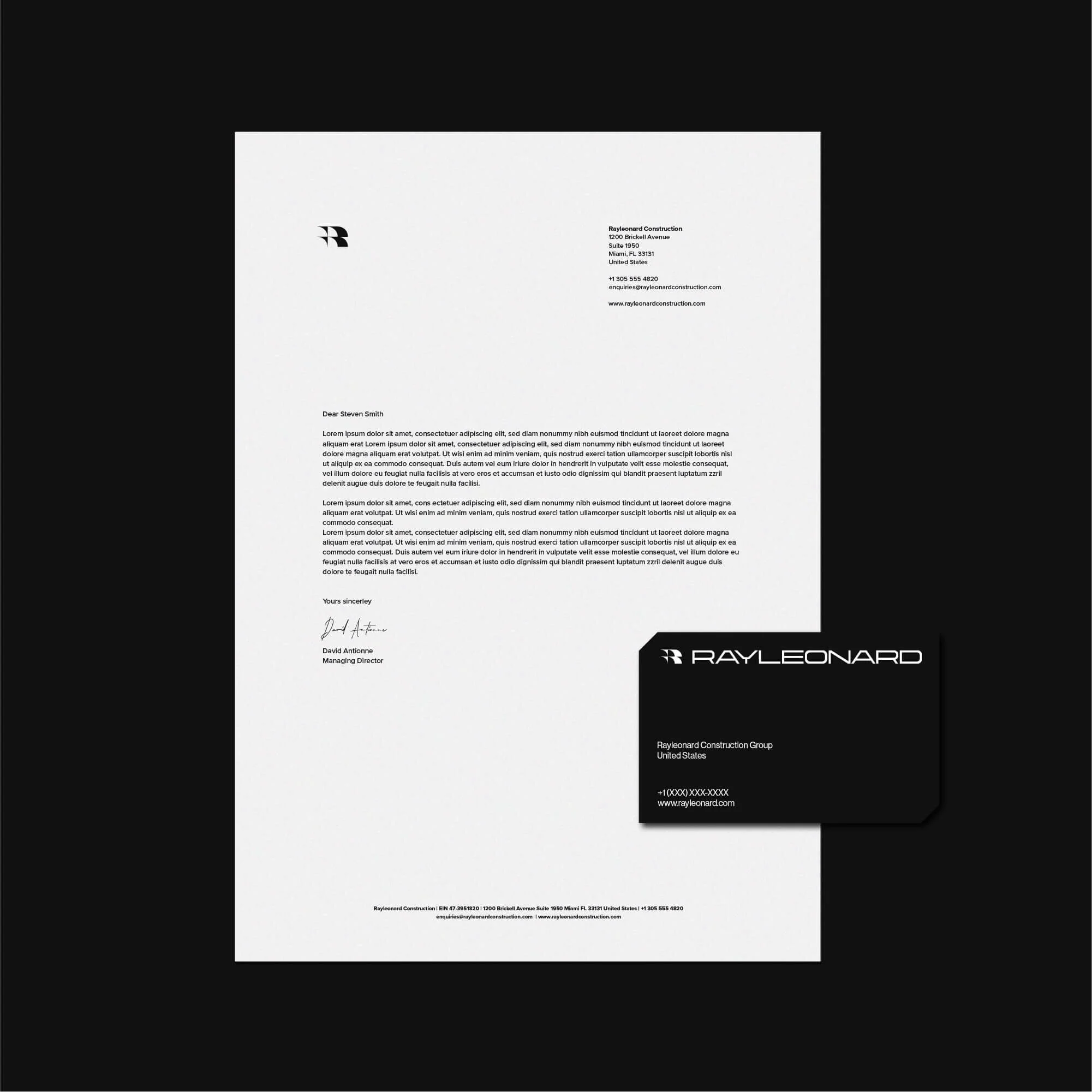Ray Leonard construction stationery design