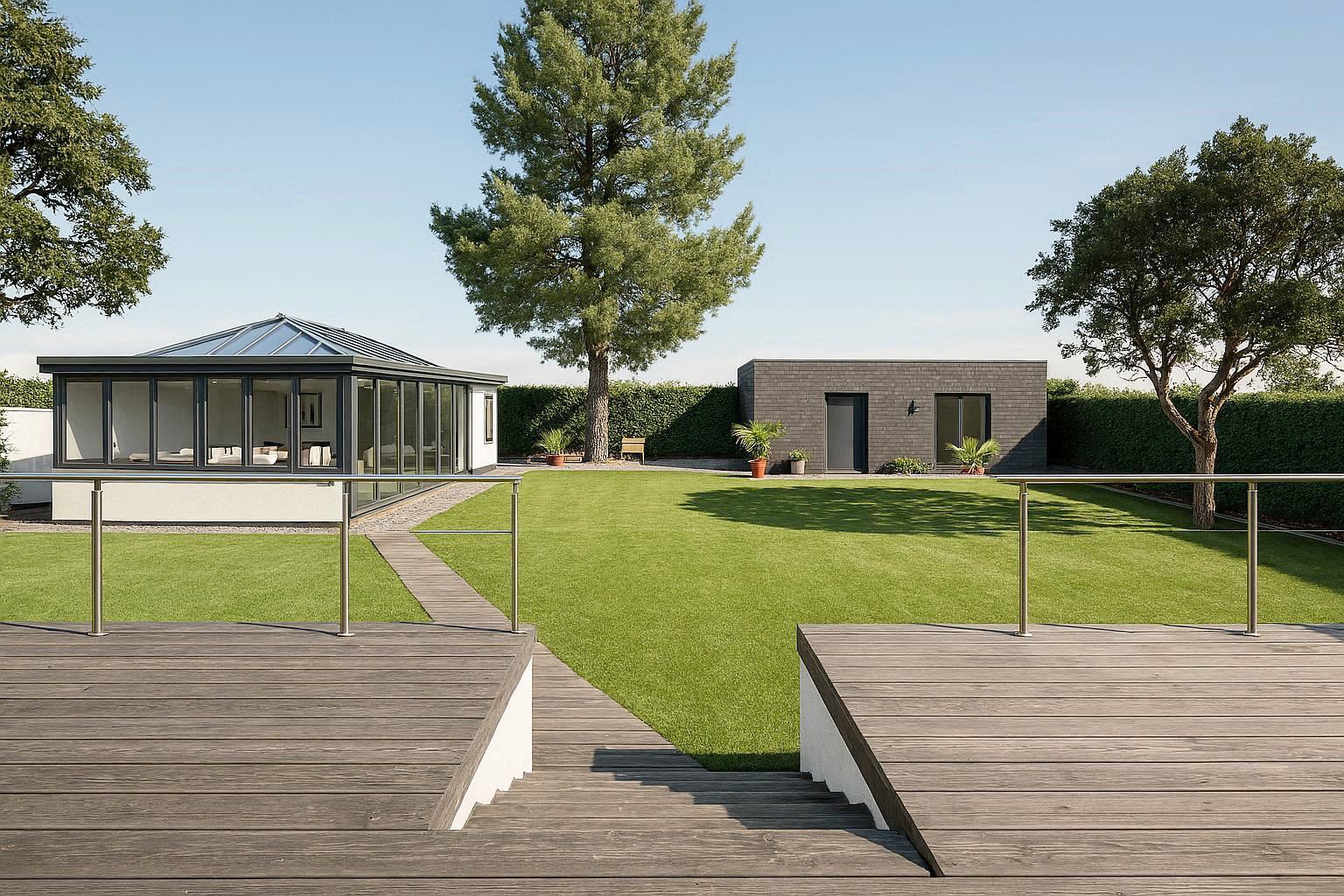 une piscine et son abri