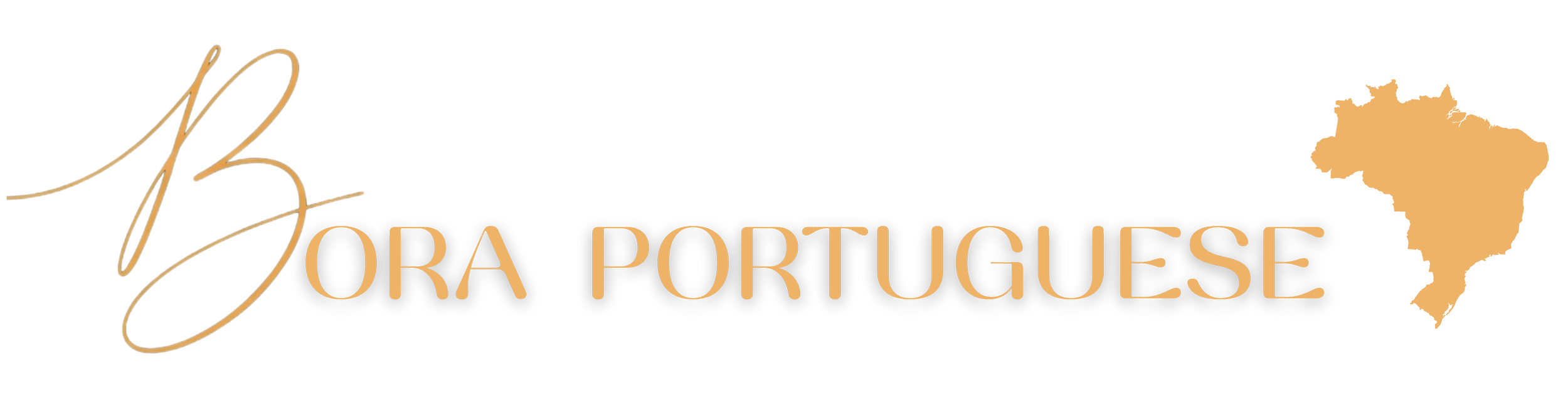 Logo with a stylized hand making a peace sign, the text 'Vora Portuguese' in capital letters, and an outline of Brazil on the right side.