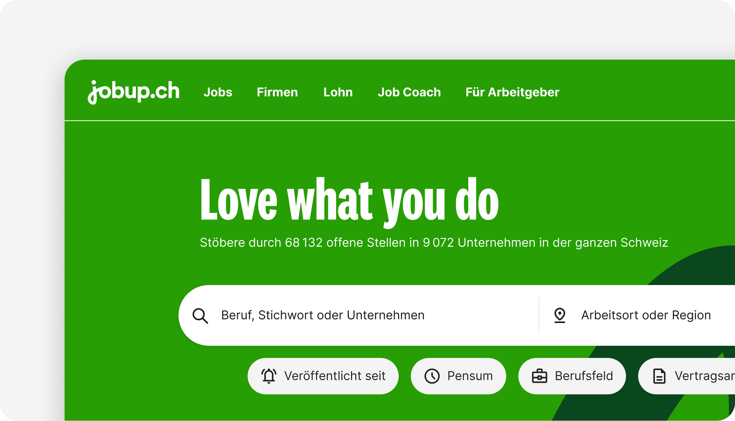 A screen grab of the refreshed jobup.ch website.