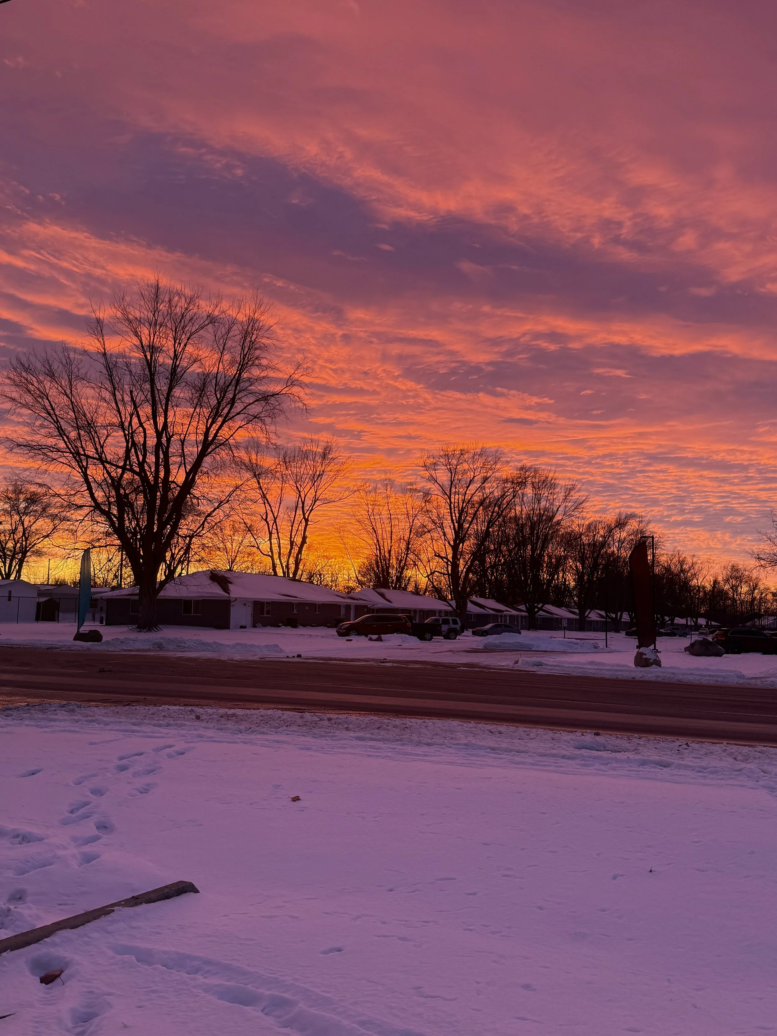 Toilet paper run Dollar General sunset views - Indiana, December 