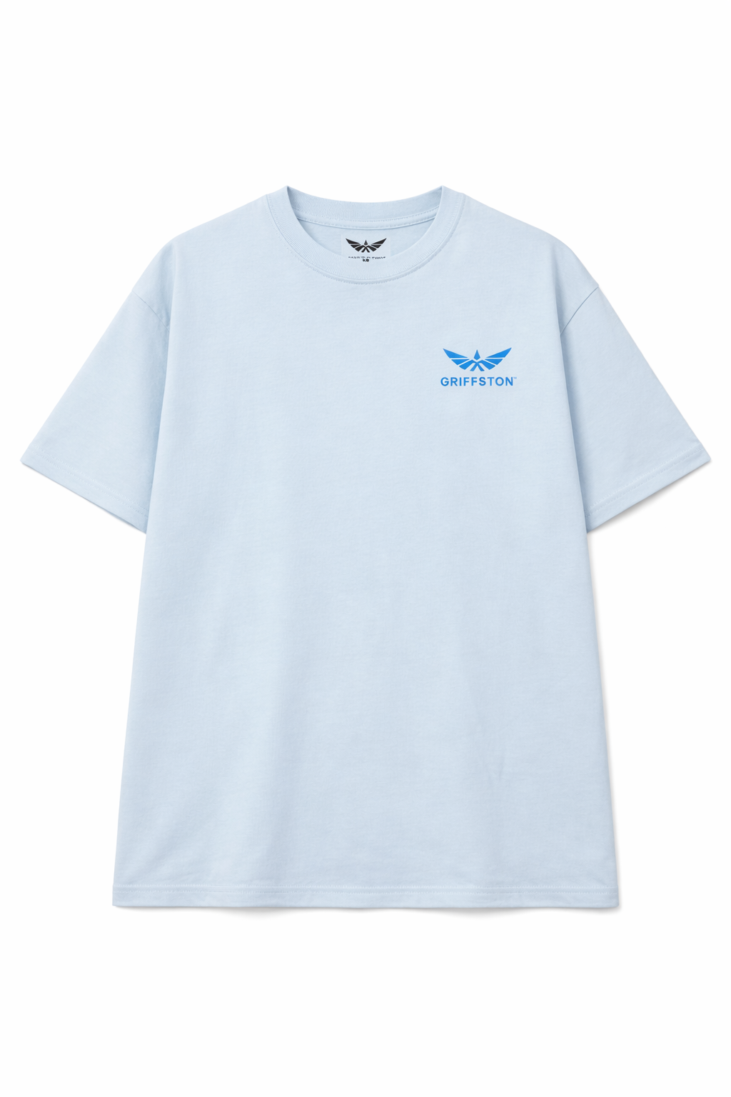 Light blue T-shirt with a small blue Griffston logo on the left chest, featuring a stylized winged emblem.