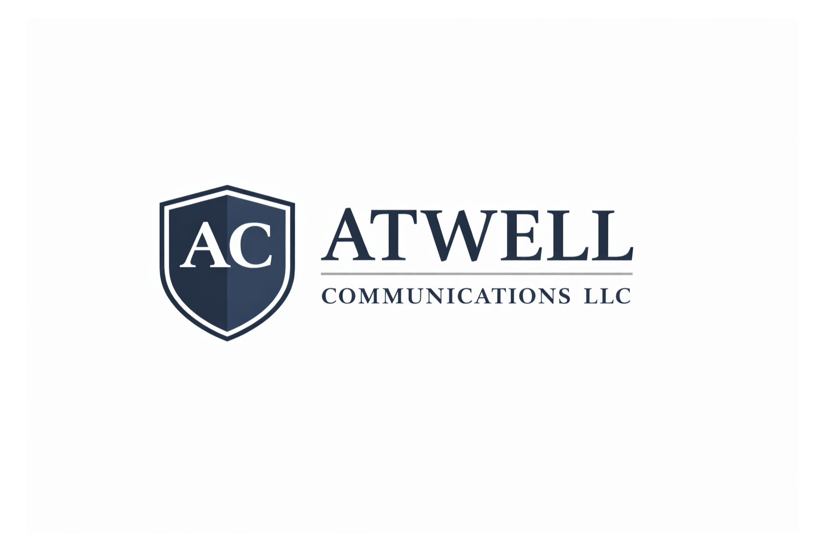 Logo for AC Atwell Communications LLC featuring a shield emblem with the initials 'AC' and the company name to the right.