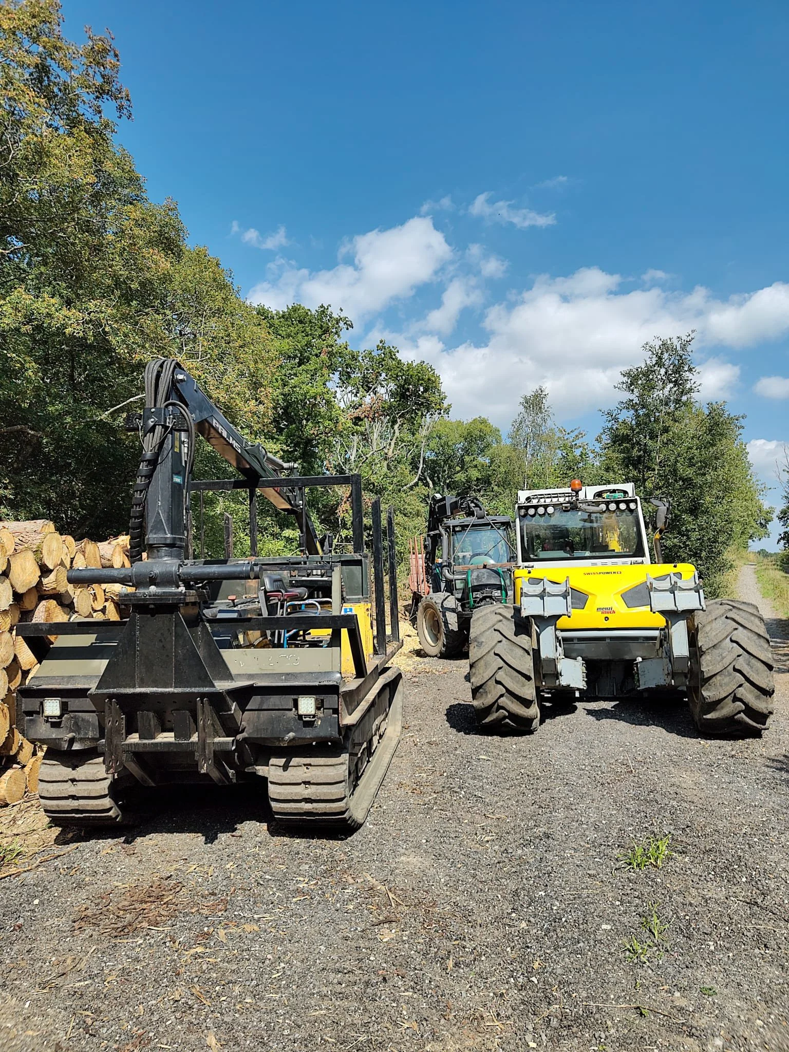 Forestry machines next to timber stack