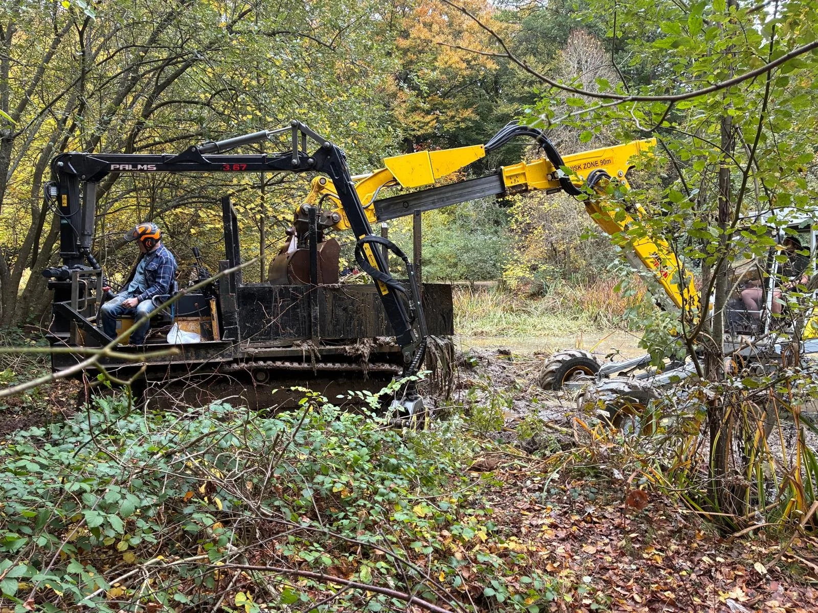 Pond creation and de-silting using the Menzi Muck and tracked dumper
