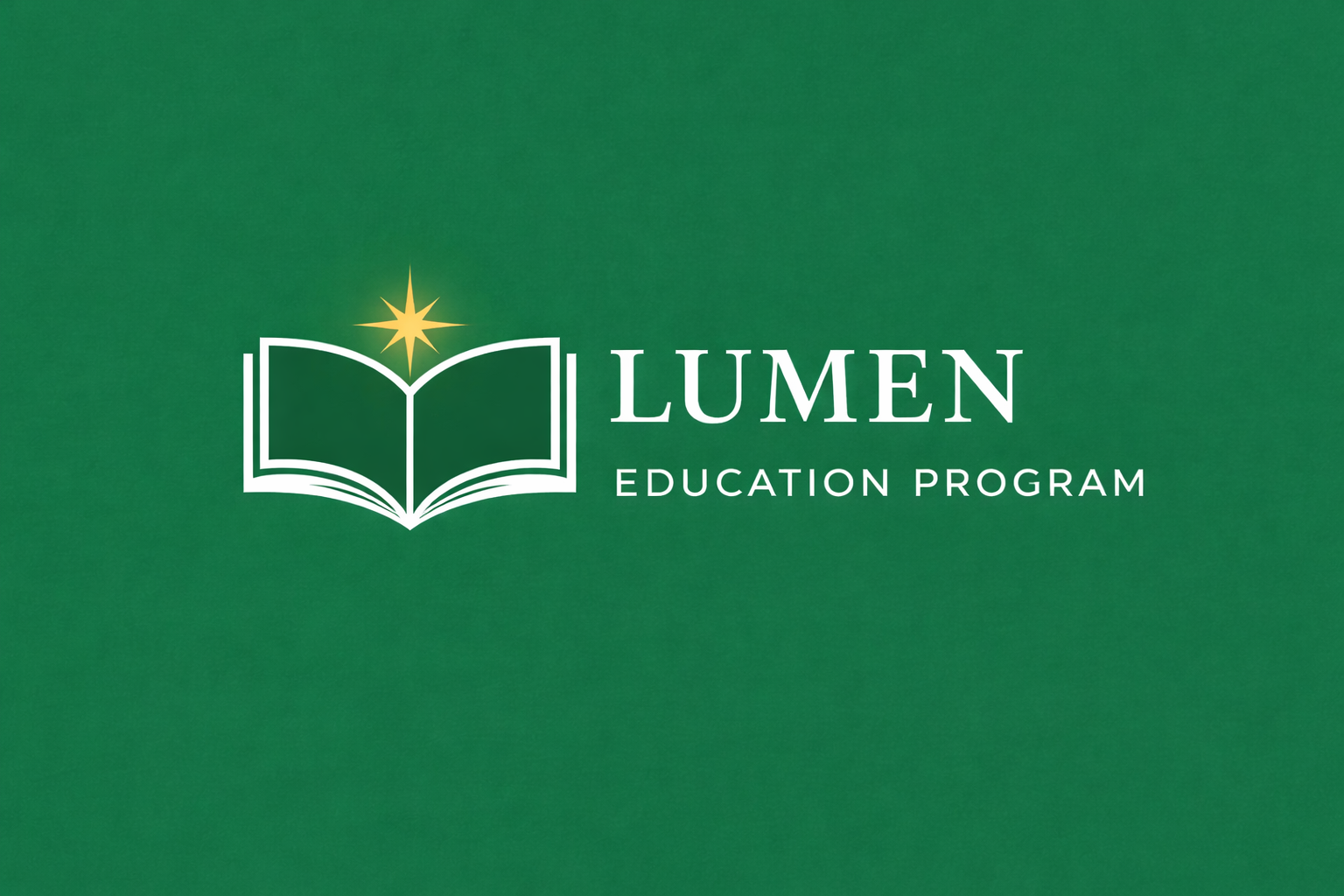 Green background with the white logo of Lumen Education Program, featuring an open book with a yellow star above it, and the words 'Lumen' and 'Education Program' next to it.
