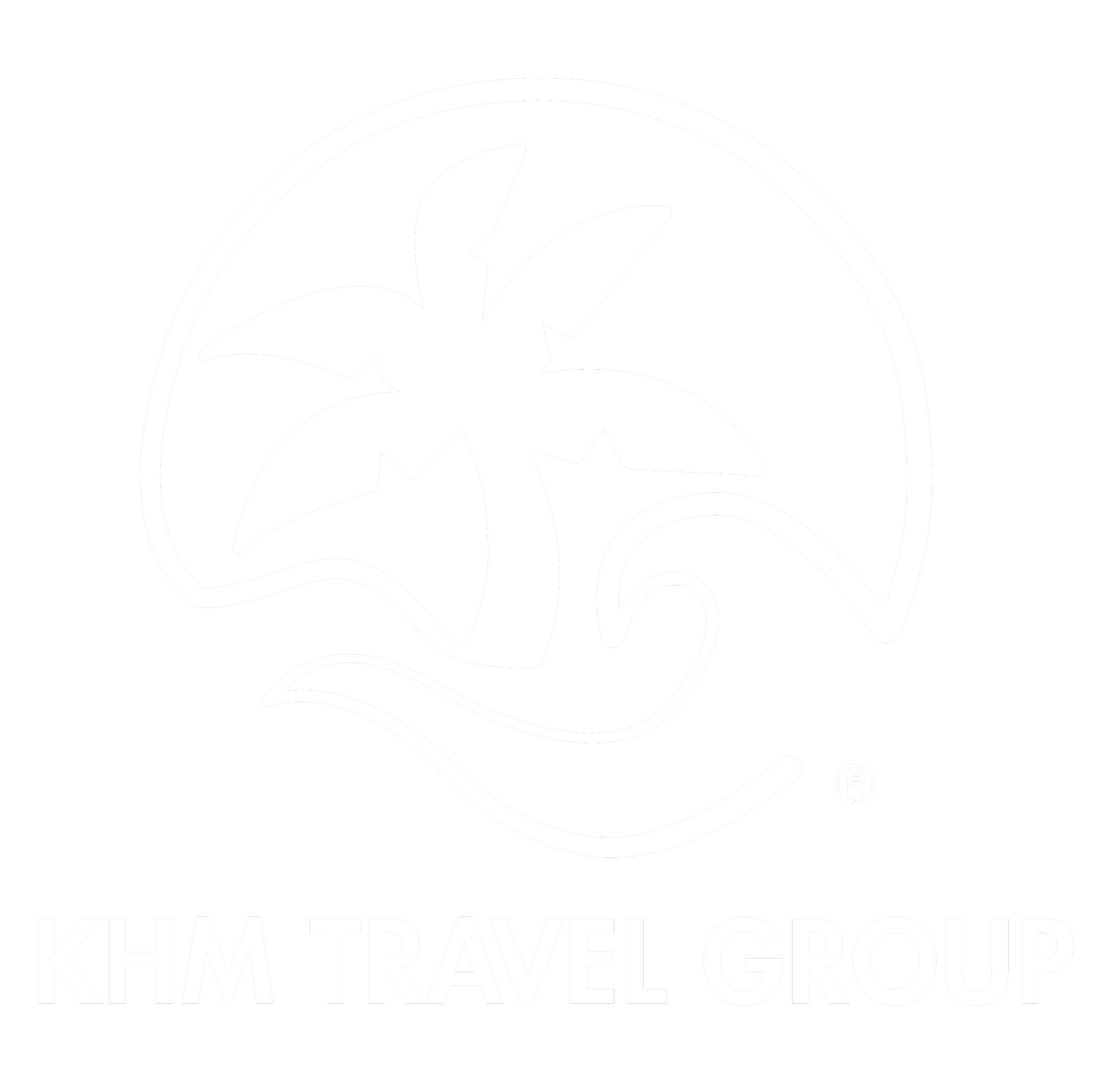 Black background with white text and logo of Klm Travel Group, featuring a stylized globe with a bird flying around it.