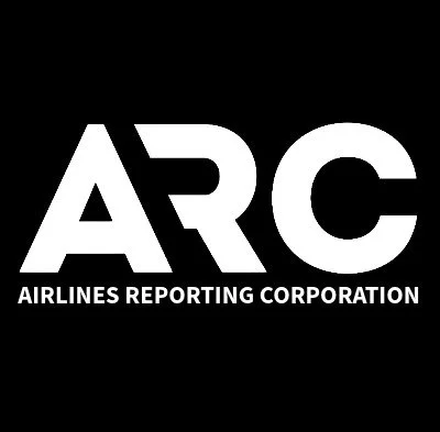 Logo of ARC Airlines Reporting Corporation with white text on a black background.