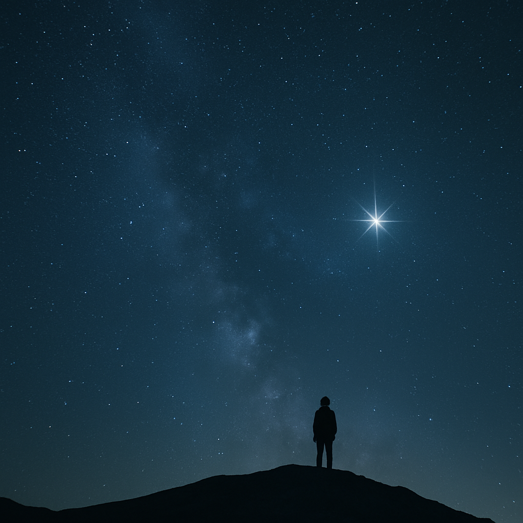 Abstract night sky and figure – symbolizes creative direction and vision.