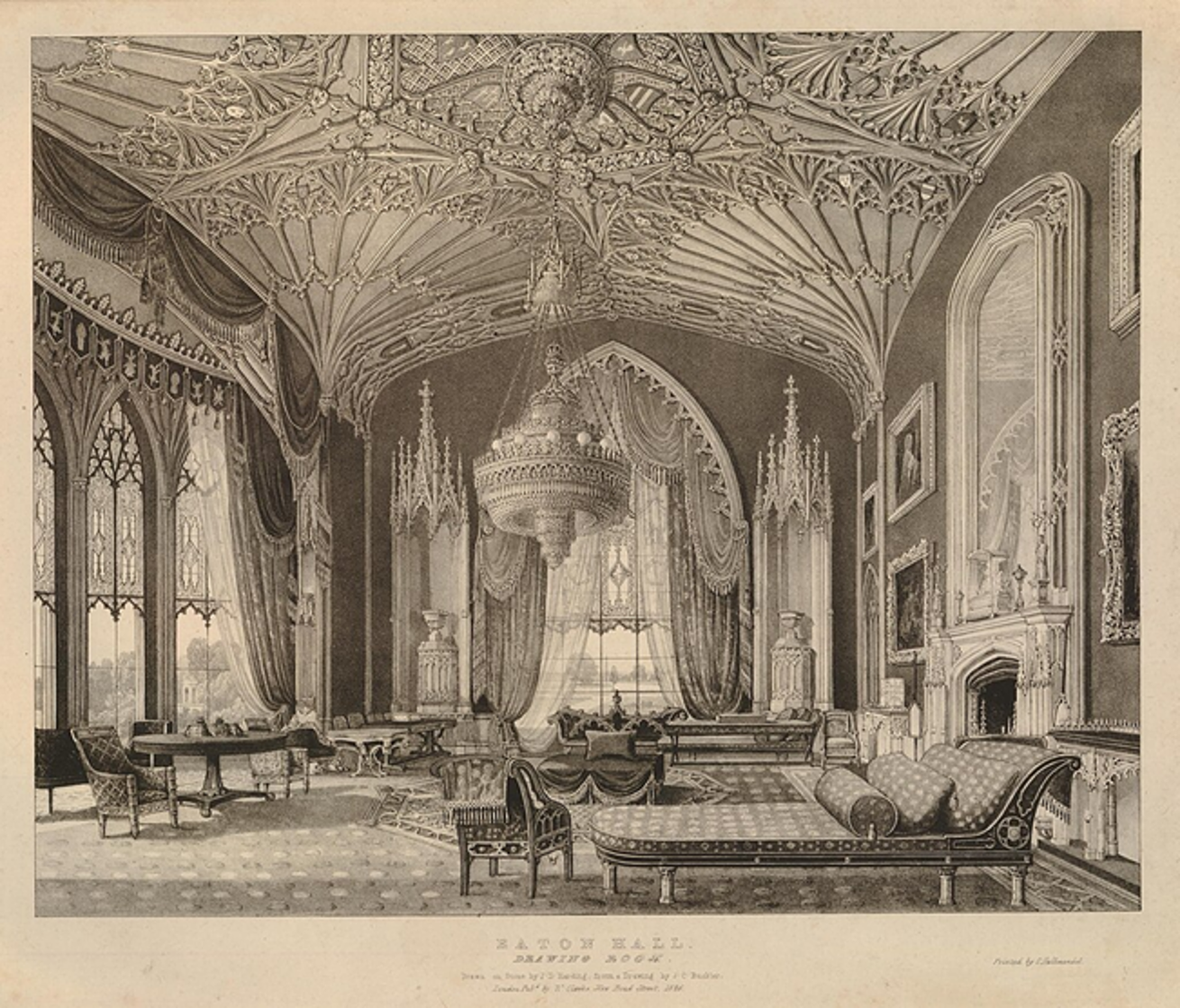 1826 lithograph of Eaton Hall showing early Gothic Revival interior mixed with Regency forms