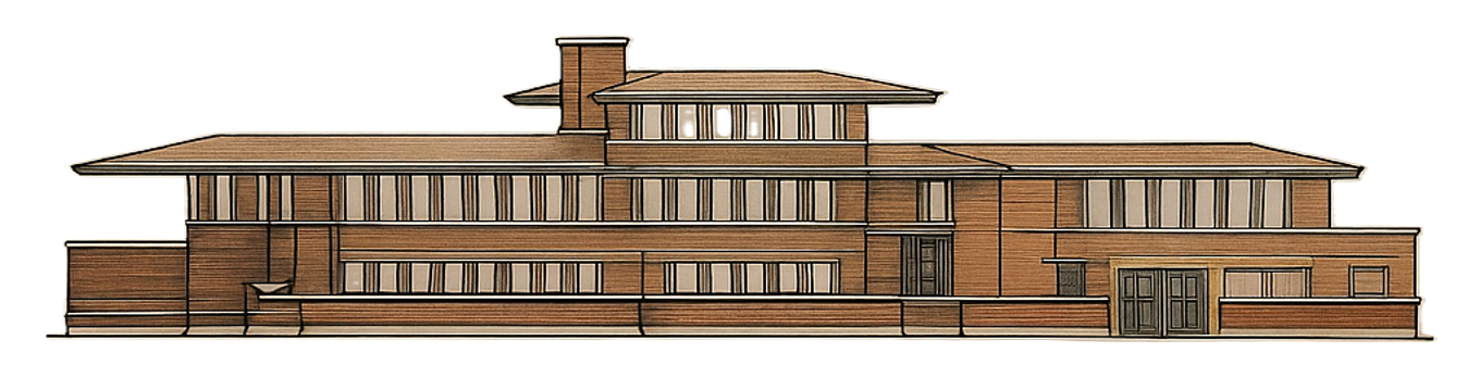 Frank Lloyd Wright, Robie House – architectural concept expressed through horizontality and integration with nature.