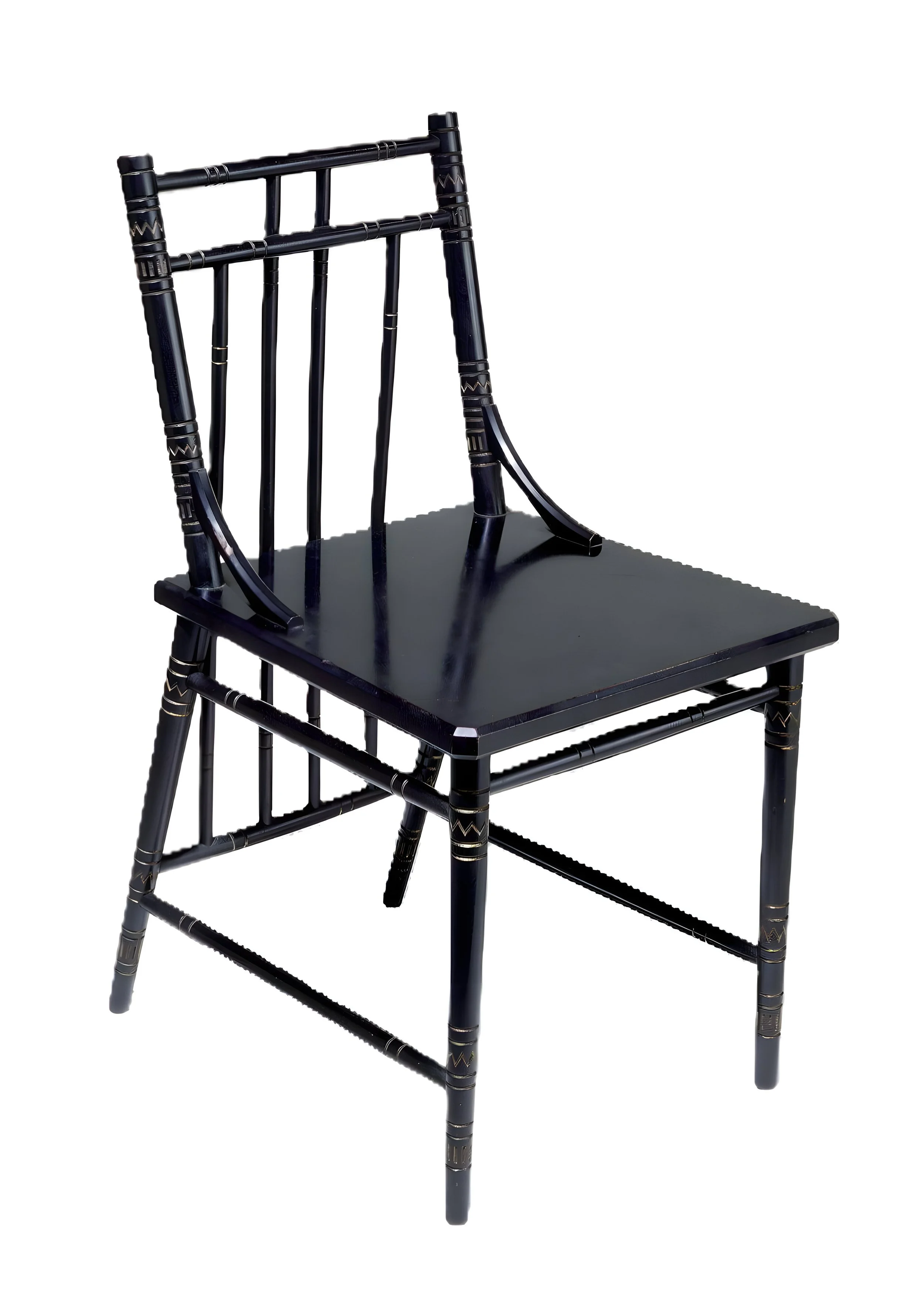 Turned and ebonized chair, illustrating how Dresser "updated" and "disconnected" the same chair from the past, by stylizing it and filtering it through a Japanese aesthetic