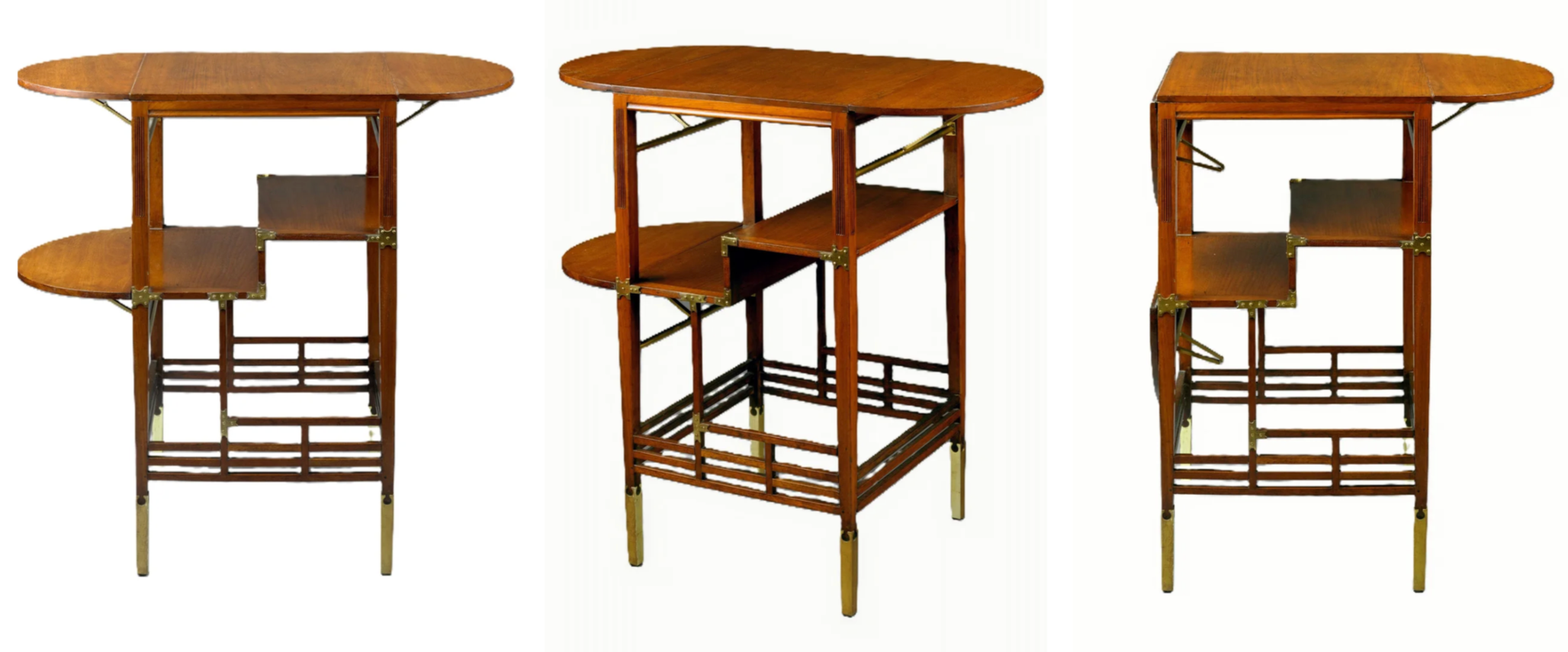 Mahogany Anglo-Japanese version of a Pembroke table, asymmetrical shelving and fretwork