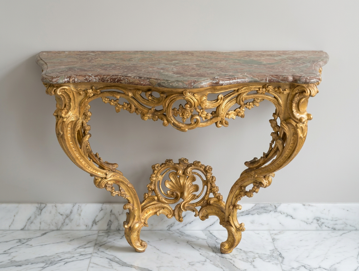 Front view of a carved and gilded Louis XV console table