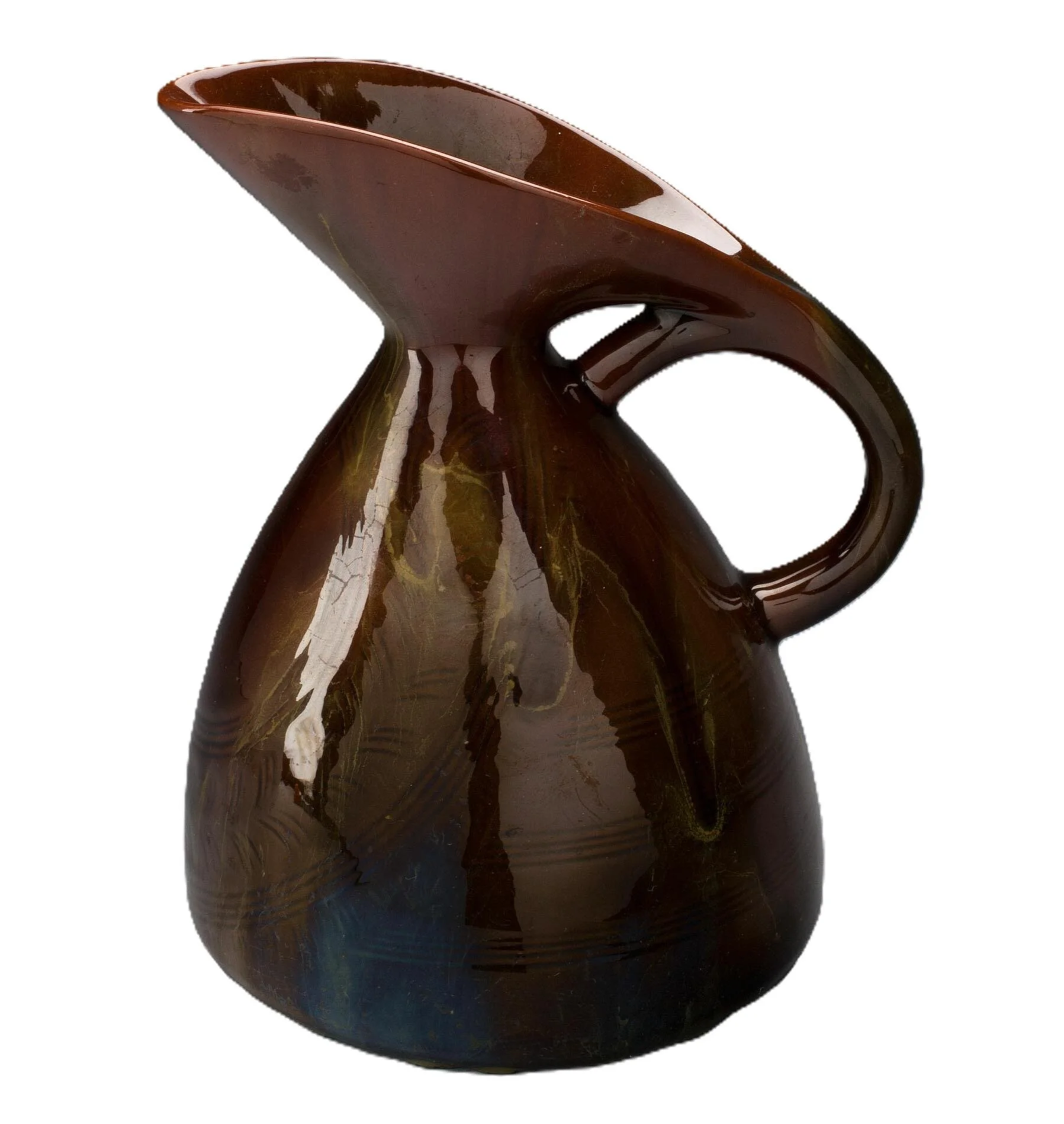 Deep red/brown small, simple pottery pitcher, inspired by non-Western souroces